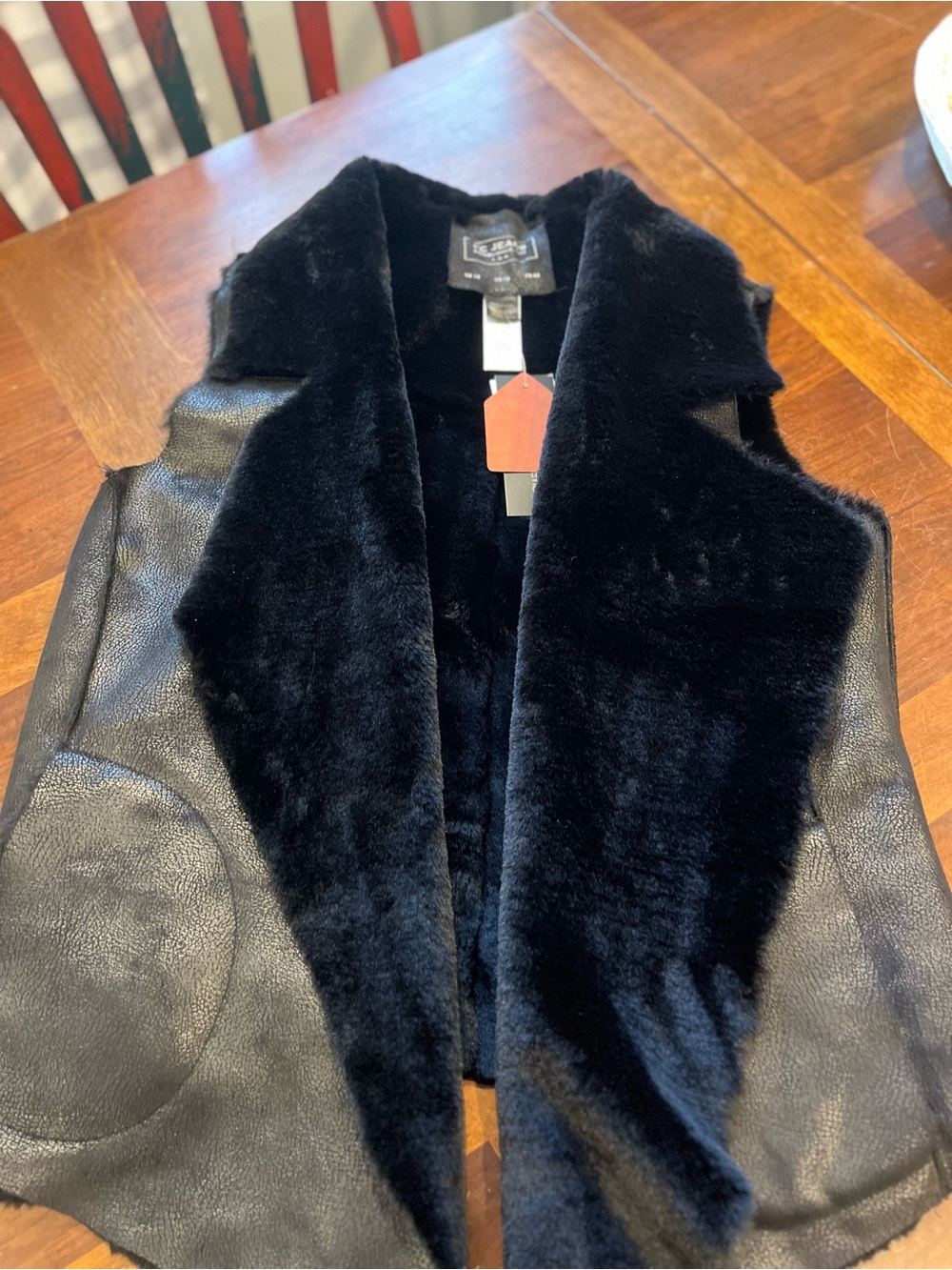 French Connection Black Faux Shearling Vest vintage
